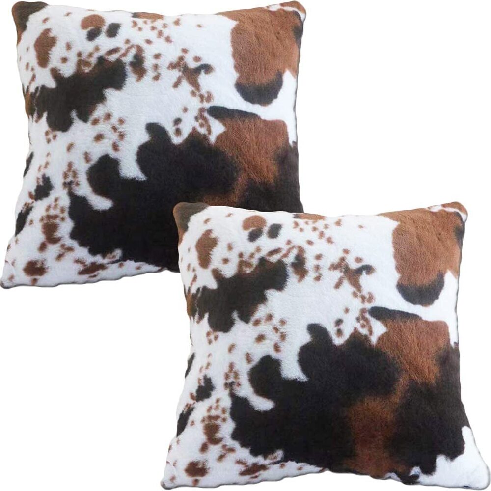 3626 Farm Animal Skin Cow Decorative Throw Pillow Covers Brown White Couch